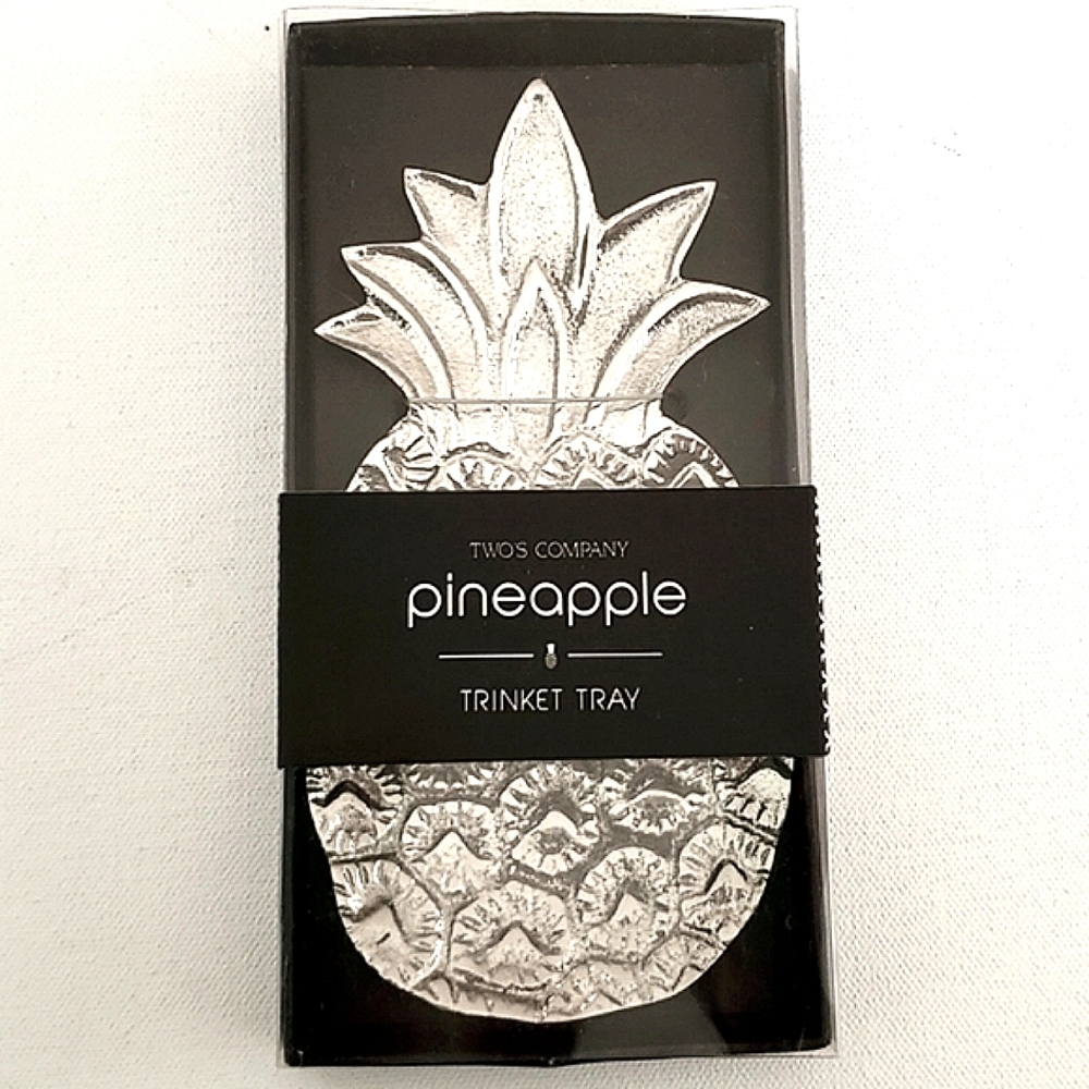 Two's Company Antique Pineapple Silvertone Trinket Serving Tray Giftable New